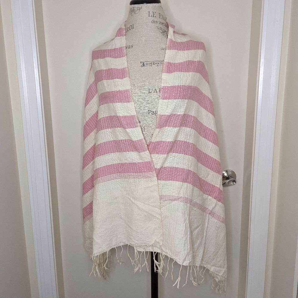 Pink Stripe Cotton Linen Blanket Scarf
